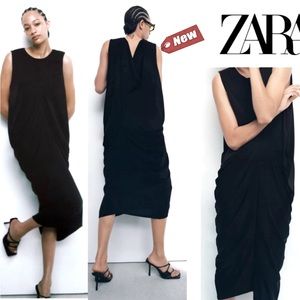 NEW Zara back neckline detail draped dress black size M-L NWT